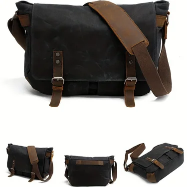 Vintage Canvas Shoulder Bag Casual Slant Span Men's Waxed Waterproof Canvas Computer Bag With Mad Horse Messenger Bag