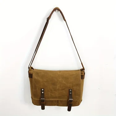 Vintage Canvas Shoulder Bag Casual Slant Span Men's Waxed Waterproof Canvas Computer Bag With Mad Horse Messenger Bag