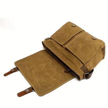 Vintage Canvas Shoulder Bag Casual Slant Span Men's Waxed Waterproof Canvas Computer Bag With Mad Horse Messenger Bag