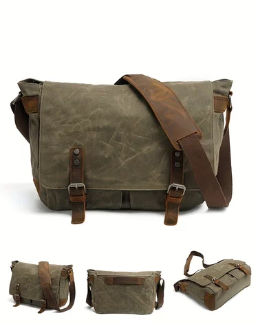 Vintage Canvas Shoulder Bag Casual Slant Span Men's Waxed Waterproof Canvas Computer Bag With Mad Horse Messenger Bag