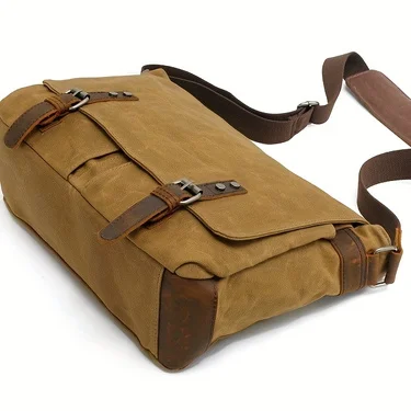 Vintage Canvas Shoulder Bag Casual Slant Span Men's Waxed Waterproof Canvas Computer Bag With Mad Horse Messenger Bag