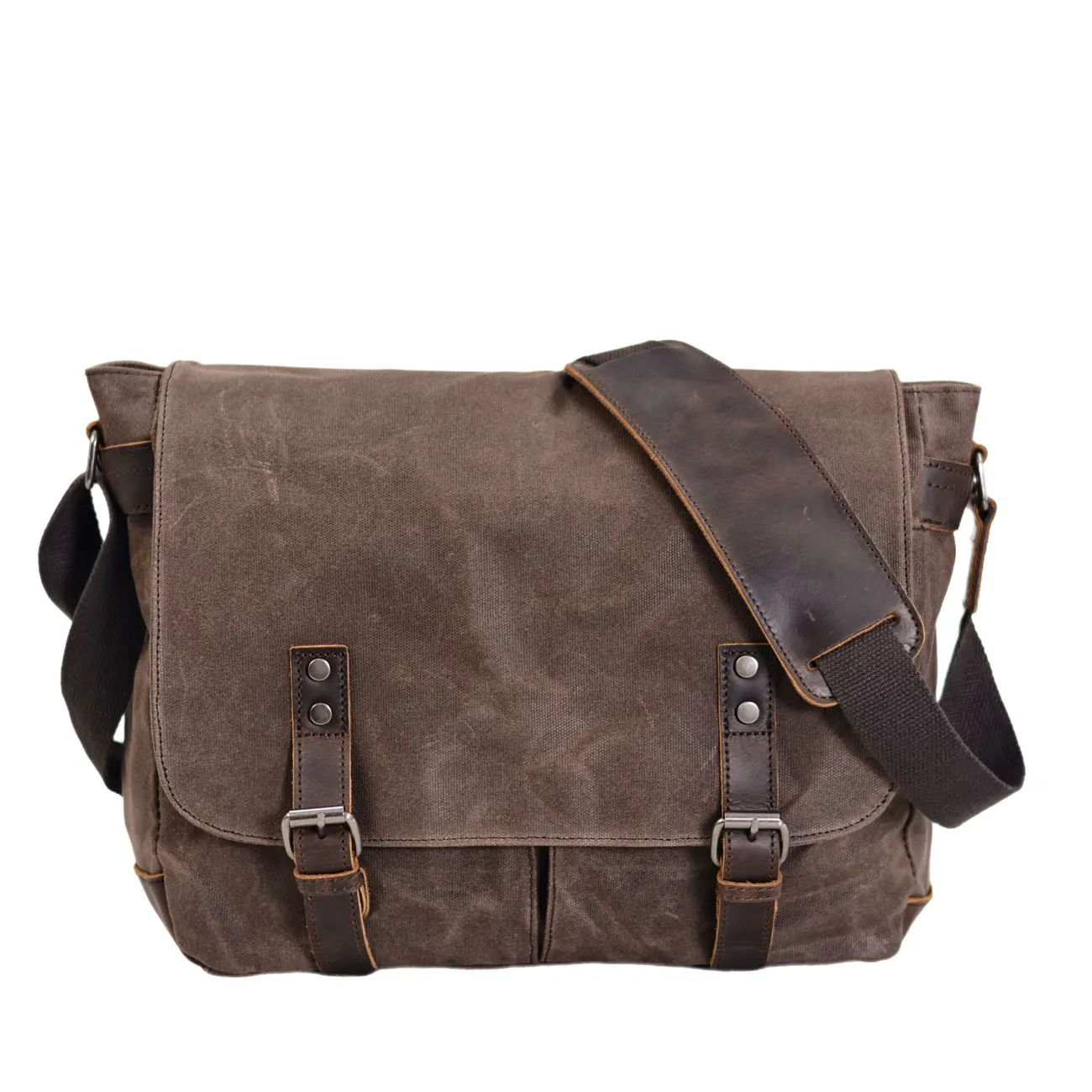 Vintage Canvas Shoulder Bag Casual Slant Span Men's Waxed Waterproof Canvas Computer Bag With Mad Horse Messenger Bag