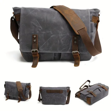 Vintage Canvas Shoulder Bag Casual Slant Span Men's Waxed Waterproof Canvas Computer Bag With Mad Horse Messenger Bag