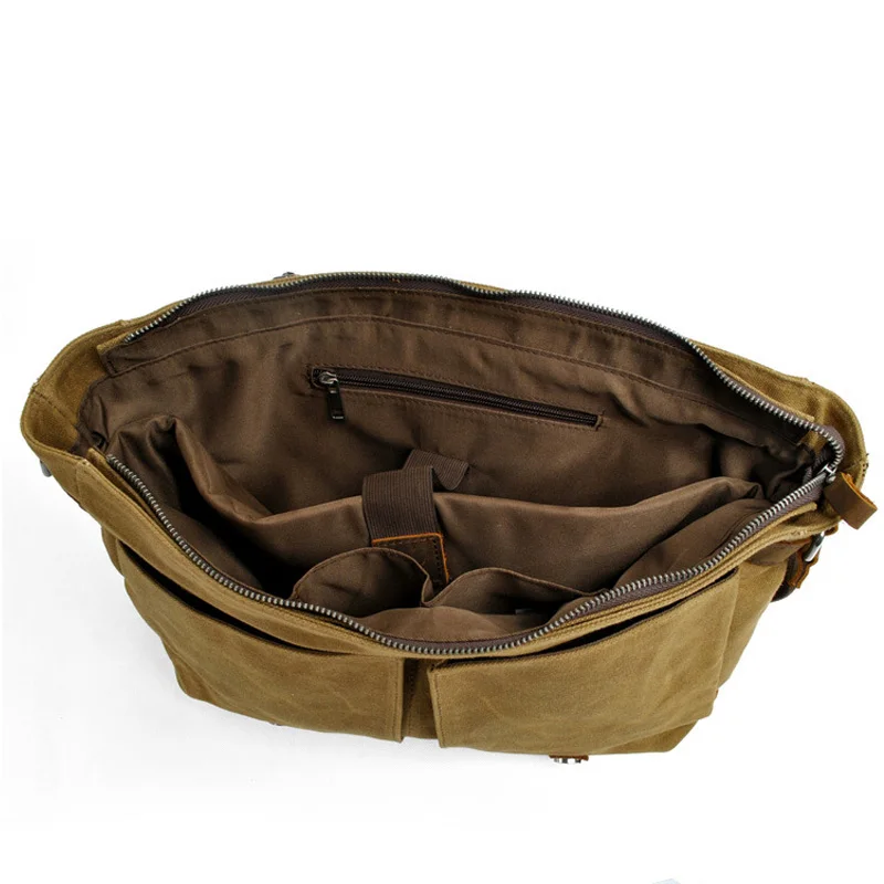 Vintage Canvas Shoulder Bag Casual Slant Span Men's Waxed Waterproof Canvas Computer Bag With Mad Horse Messenger Bag