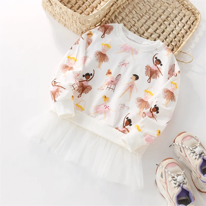Jumping Meters New Arrival 2-7T Girls Baby Clothes Hot Selling Girls Sweatshirts Toddler Costume Mesh Hooded Shirts