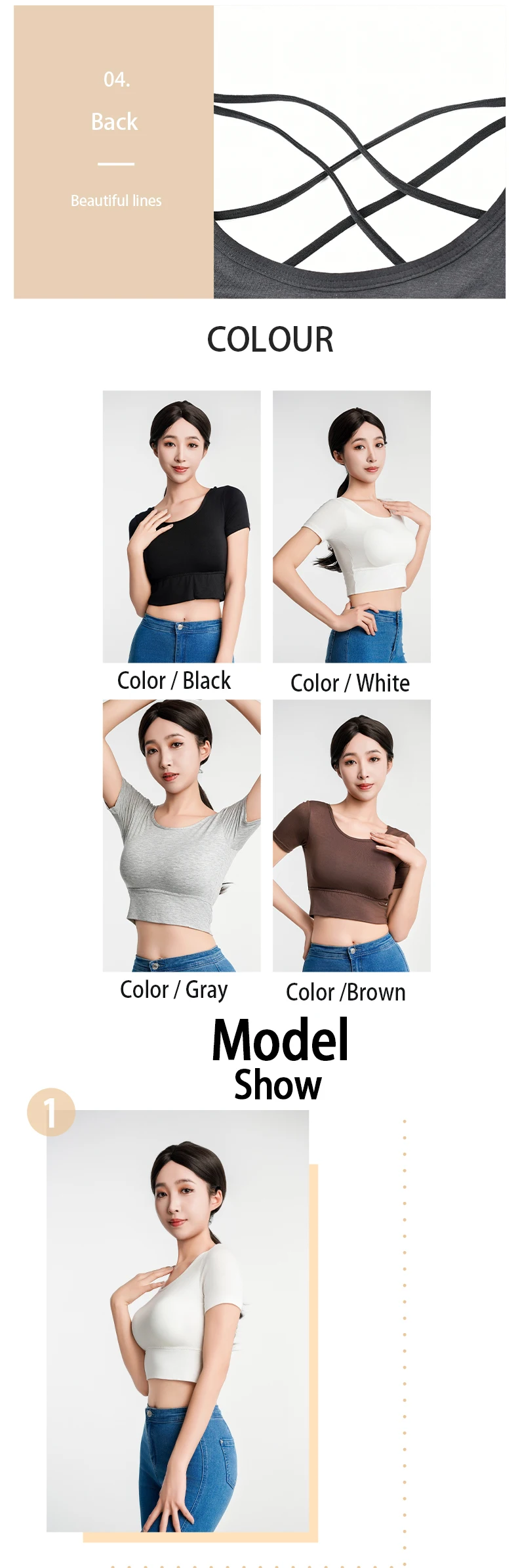 2024 Women Sexy Short Sleeve Crop Tops Crewneck T-Shirt Built In Bra Streetwear Backless Fashion Tank Slim Fitted Casual Y2K Tee
