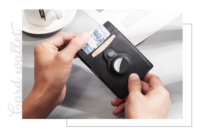 YKOSM Retro Luxury Genuine Leather Airtags Wallet RFID Blocking ID Credit Card Bag Business Men Cash Clip Anti-lost Card Holder