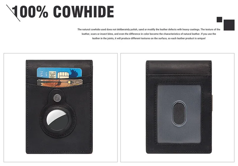 YKOSM Retro Luxury Genuine Leather Airtags Wallet RFID Blocking ID Credit Card Bag Business Men Cash Clip Anti-lost Card Holder