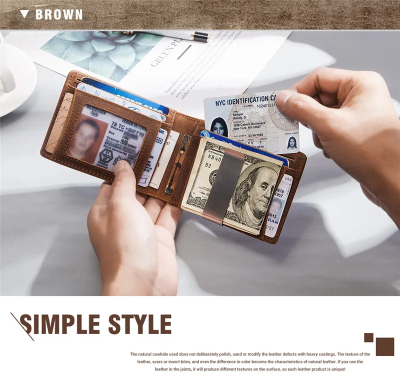 YKOSM Retro Luxury Genuine Leather Airtags Wallet RFID Blocking ID Credit Card Bag Business Men Cash Clip Anti-lost Card Holder