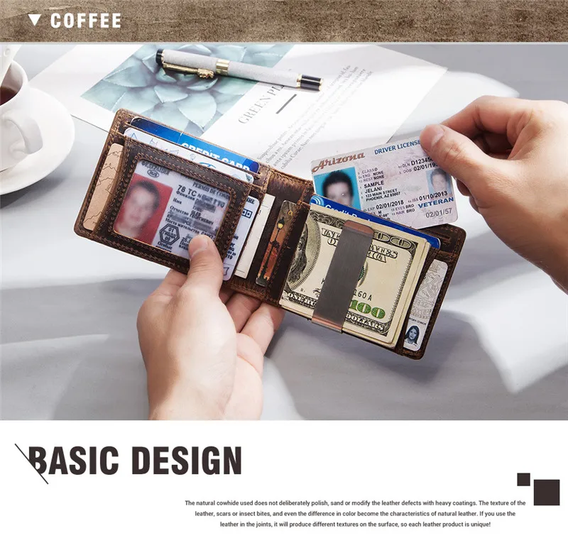 YKOSM Retro Luxury Genuine Leather Airtags Wallet RFID Blocking ID Credit Card Bag Business Men Cash Clip Anti-lost Card Holder