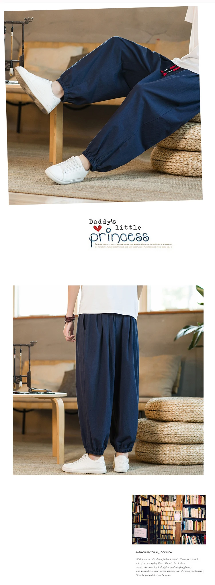 2024 M-5XL Spring and Autumn New Men's Cotton and Hemp Pants Loose Drawstring Lantern Pants Haren Pants Japanese Casual Pants