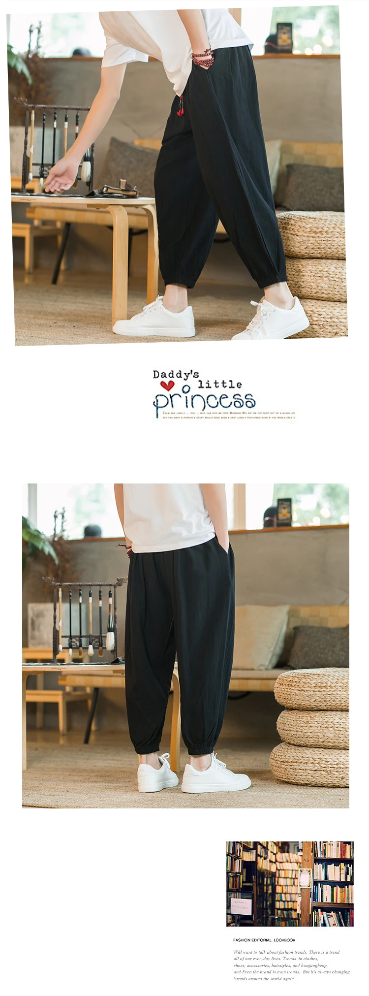 2024 M-5XL Spring and Autumn New Men's Cotton and Hemp Pants Loose Drawstring Lantern Pants Haren Pants Japanese Casual Pants