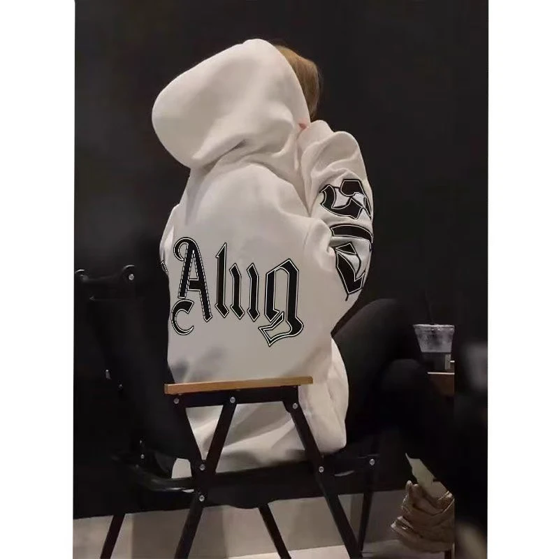 This year's new autumn and winter tide brand letter fashion hooded couple hoodie senior design sense loose large size coat