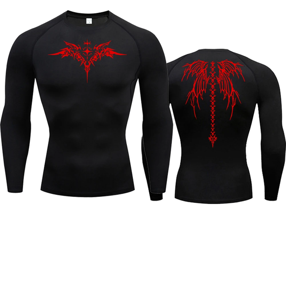 Men's Compression Shirt Anime Print Gym Sport Quick Dry Gym TShirts Fitness Athletic Undershirts Elasticity Tops Tee Summer Male