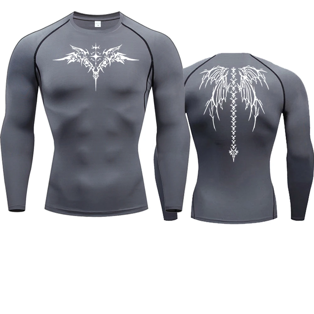 Men's Compression Shirt Anime Print Gym Sport Quick Dry Gym TShirts Fitness Athletic Undershirts Elasticity Tops Tee Summer Male