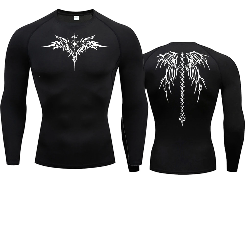 Men's Compression Shirt Anime Print Gym Sport Quick Dry Gym TShirts Fitness Athletic Undershirts Elasticity Tops Tee Summer Male
