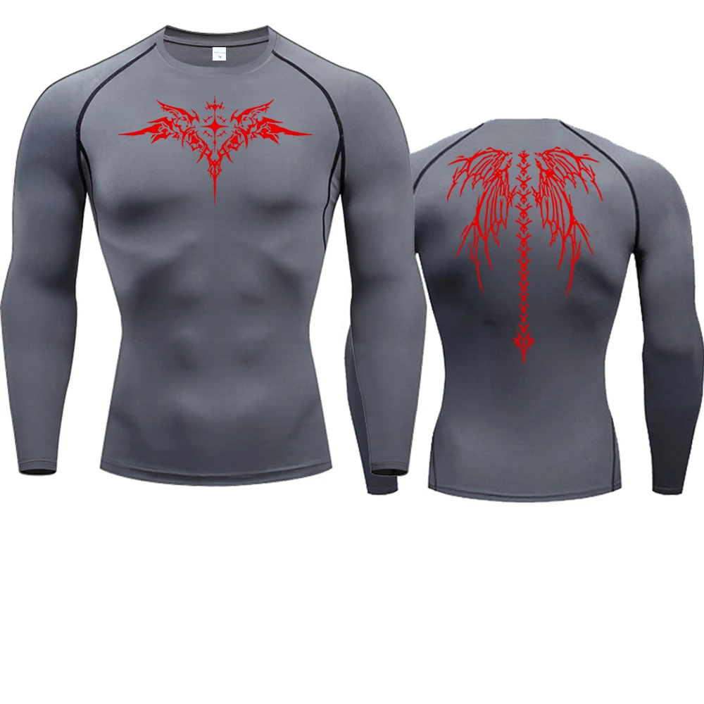 Men's Compression Shirt Anime Print Gym Sport Quick Dry Gym TShirts Fitness Athletic Undershirts Elasticity Tops Tee Summer Male