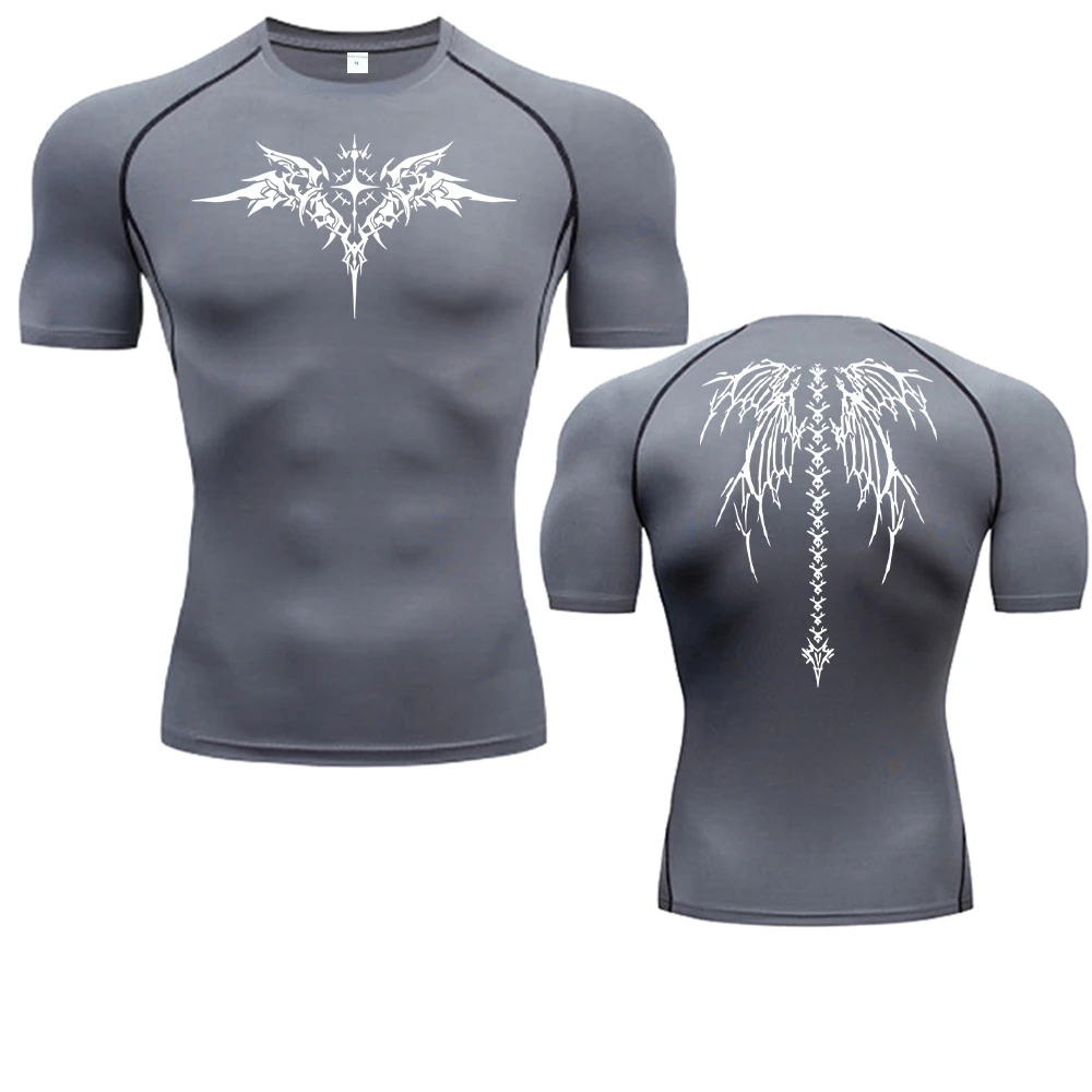 Men's Compression Shirt Anime Print Gym Sport Quick Dry Gym TShirts Fitness Athletic Undershirts Elasticity Tops Tee Summer Male