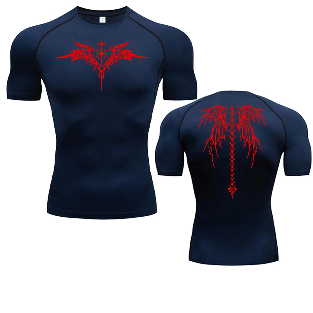 Men's Compression Shirt Anime Print Gym Sport Quick Dry Gym TShirts Fitness Athletic Undershirts Elasticity Tops Tee Summer Male