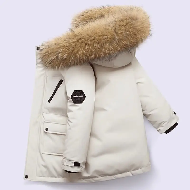 Boys Thickened Coat Thicken Winter Warm Jackets Children's Hooded Cotton Outerwear New Teenagers Large Fur Collar Clothing