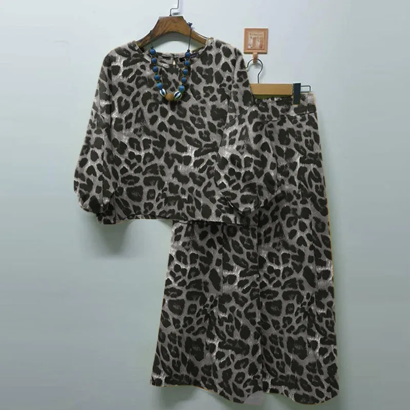 ZANZEA Fashion Leopard Print Pant Sets Women Lantern Sleeve Blouse Wide Leg Trouser 2pcs Outfits Autumn Streetwear 2-Piece Sets