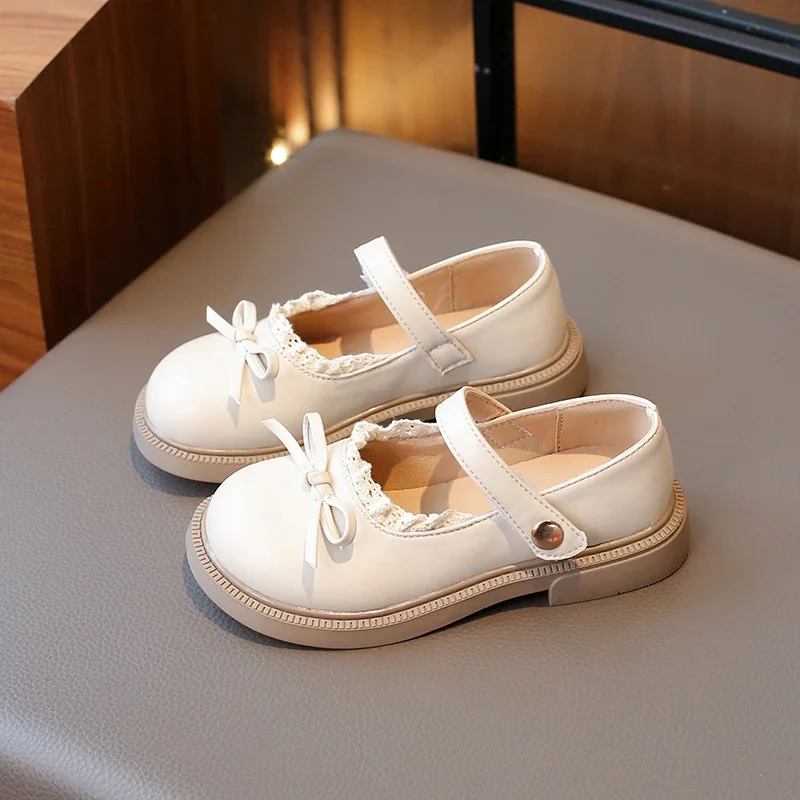 New Girls Princess Leather Shoes Black Lolita Children's Flats Sweet Chic Lace Kids Causal Shoes School Soft Bottom Versatile