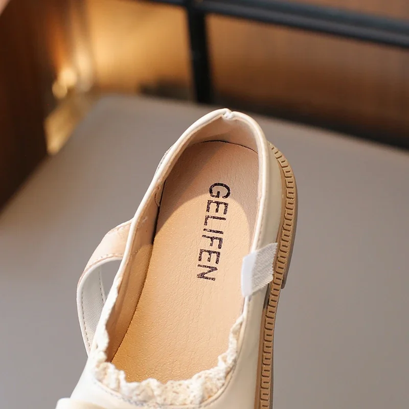 New Girls Princess Leather Shoes Black Lolita Children's Flats Sweet Chic Lace Kids Causal Shoes School Soft Bottom Versatile