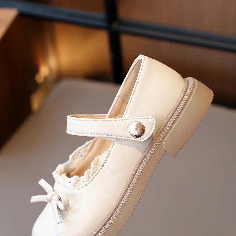 New Girls Princess Leather Shoes Black Lolita Children's Flats Sweet Chic Lace Kids Causal Shoes School Soft Bottom Versatile