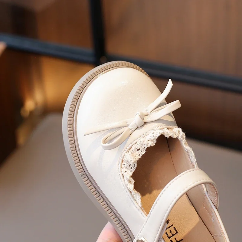 New Girls Princess Leather Shoes Black Lolita Children's Flats Sweet Chic Lace Kids Causal Shoes School Soft Bottom Versatile