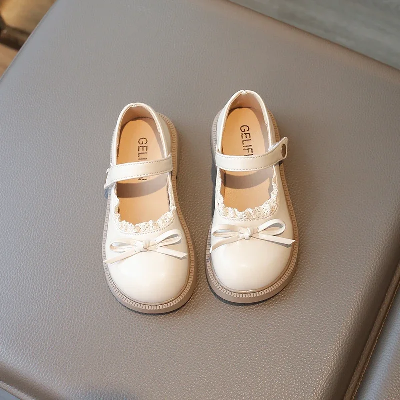 New Girls Princess Leather Shoes Black Lolita Children's Flats Sweet Chic Lace Kids Causal Shoes School Soft Bottom Versatile