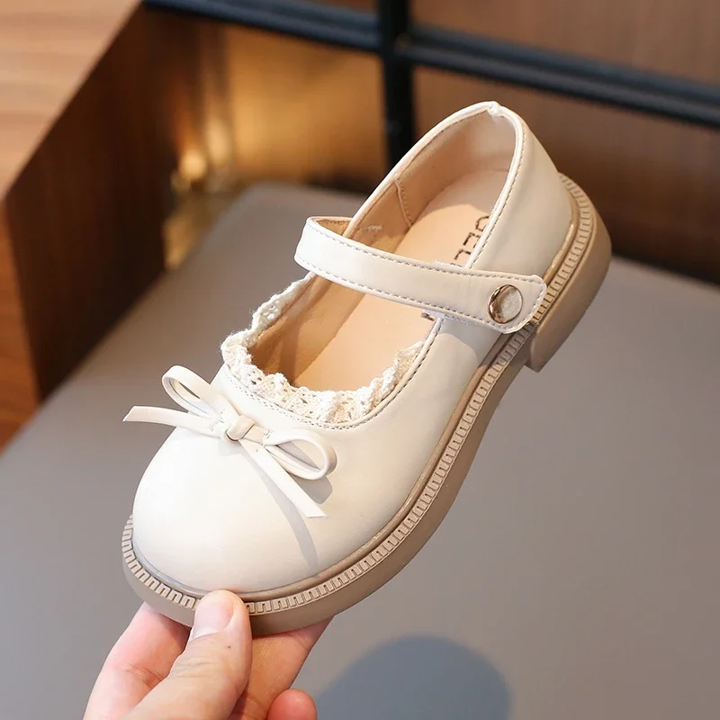 New Girls Princess Leather Shoes Black Lolita Children's Flats Sweet Chic Lace Kids Causal Shoes School Soft Bottom Versatile