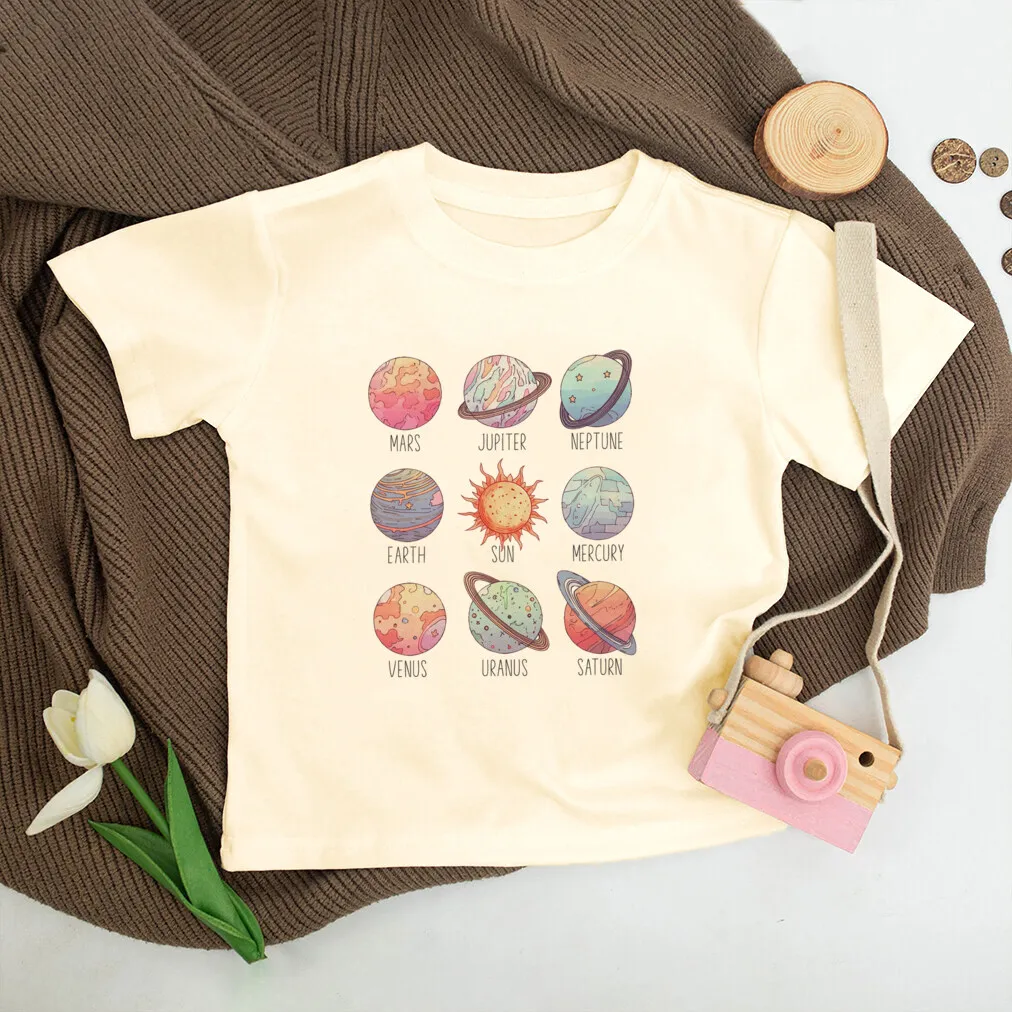 Planet Print Kids Shirts Planet Lover Outfit Toddler & Youth Retro Clothes Space Lover Child T-shirt Child Science School Shirt