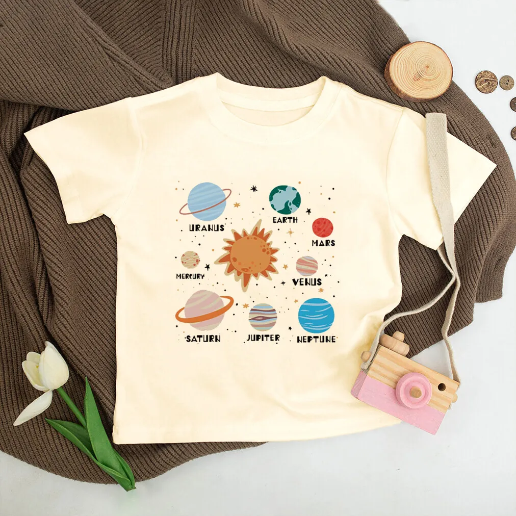 Planet Print Kids Shirts Planet Lover Outfit Toddler & Youth Retro Clothes Space Lover Child T-shirt Child Science School Shirt