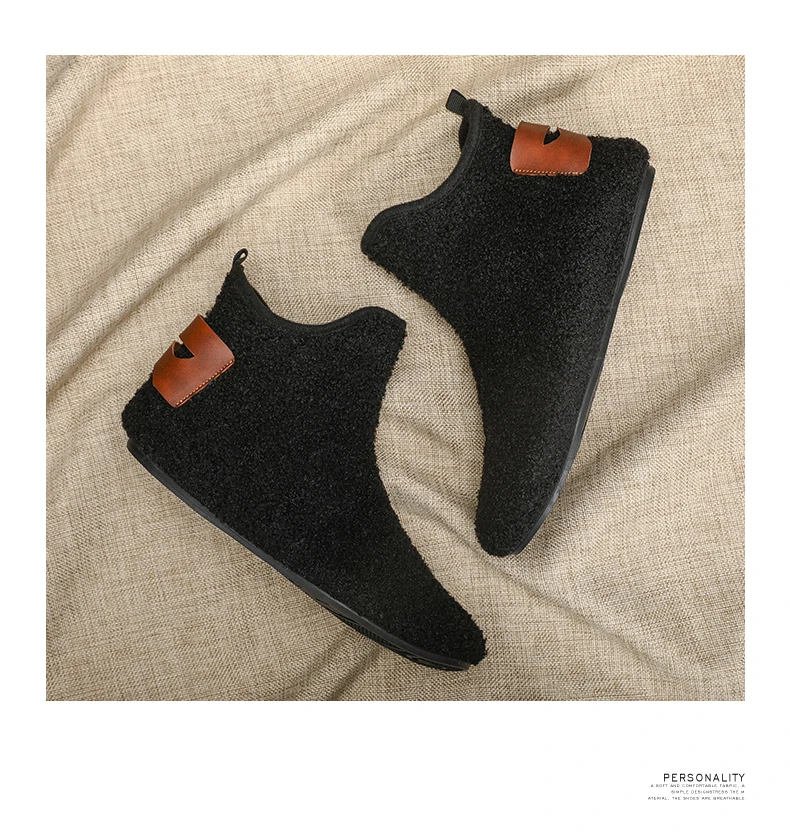 YRZL Winter Cotton Shoes Men High Top Warm Slip on Lightweight Slippers Men Plush Indoor Cotton Loafers Men Winter Warm Shoes