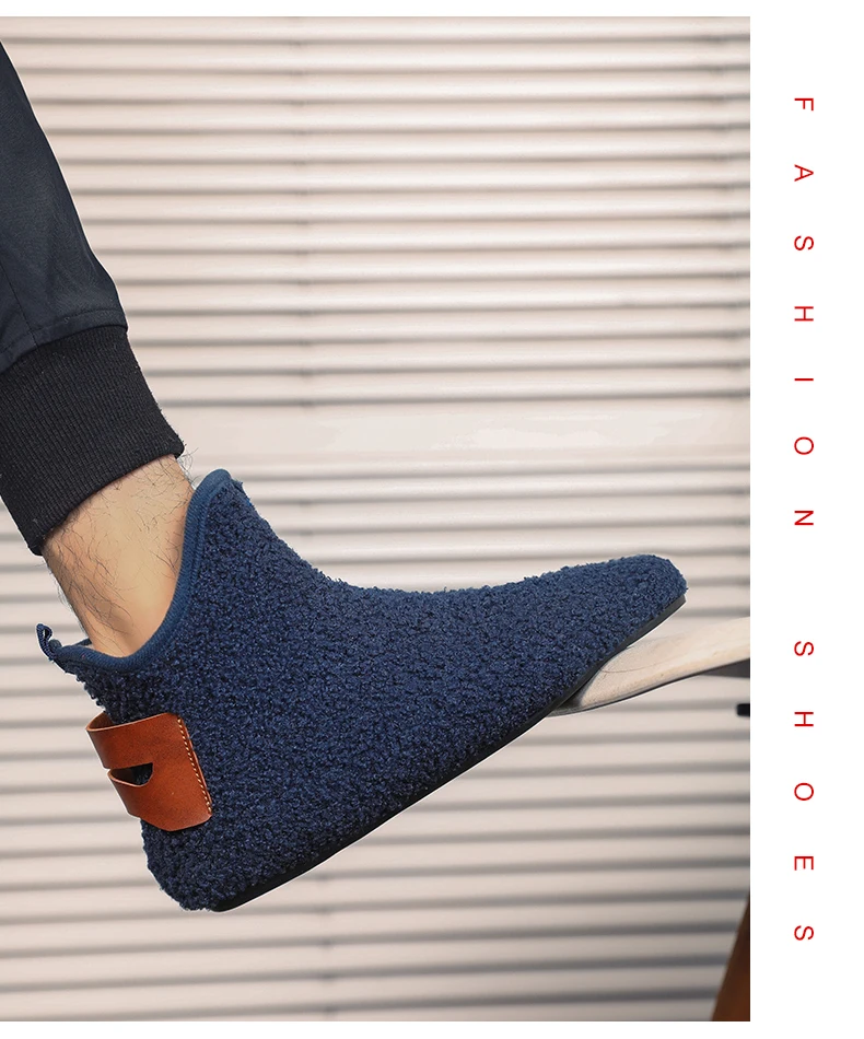 YRZL Winter Cotton Shoes Men High Top Warm Slip on Lightweight Slippers Men Plush Indoor Cotton Loafers Men Winter Warm Shoes