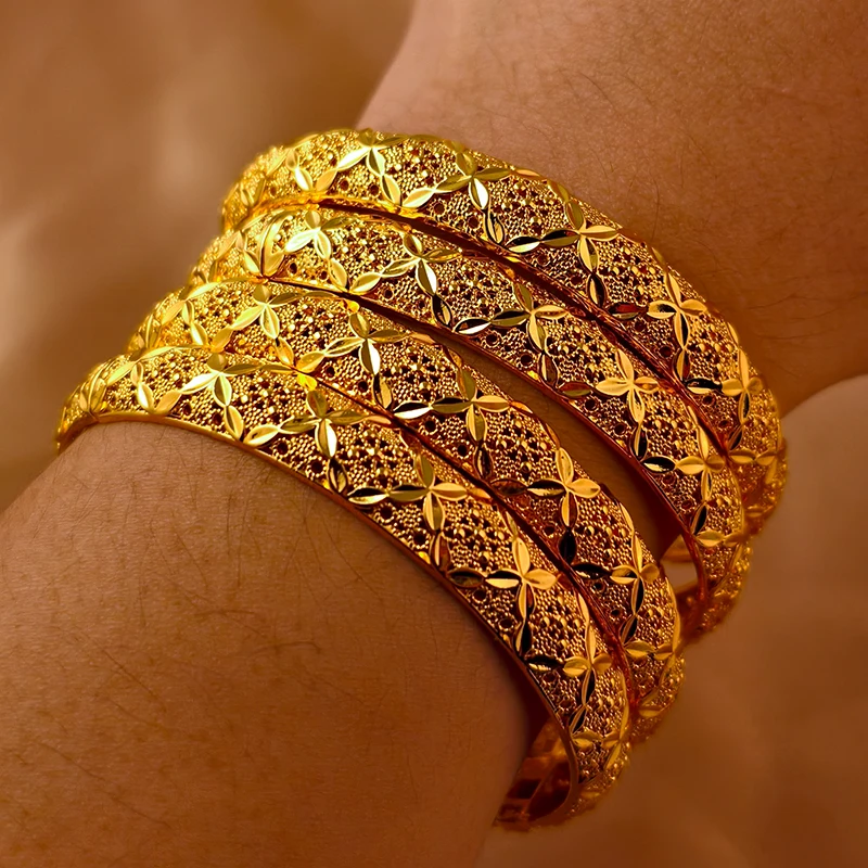 Dubai Kurdish Turkish Gold Plated Bangles for Women Middle East Wedding Accessory Bridal Bracelets Jewelry