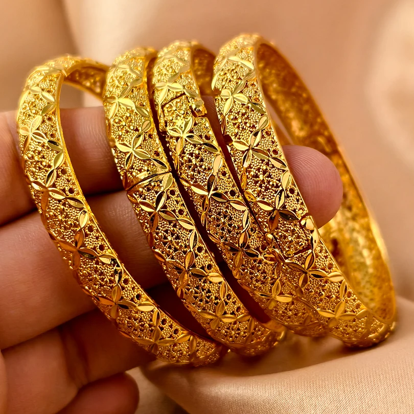 Dubai Kurdish Turkish Gold Plated Bangles for Women Middle East Wedding Accessory Bridal Bracelets Jewelry