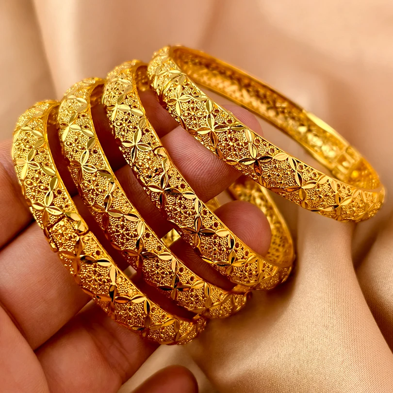 Dubai Kurdish Turkish Gold Plated Bangles for Women Middle East Wedding Accessory Bridal Bracelets Jewelry