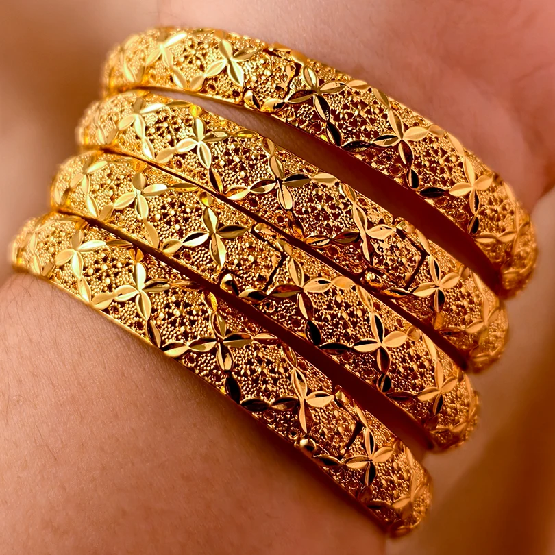 Dubai Kurdish Turkish Gold Plated Bangles for Women Middle East Wedding Accessory Bridal Bracelets Jewelry