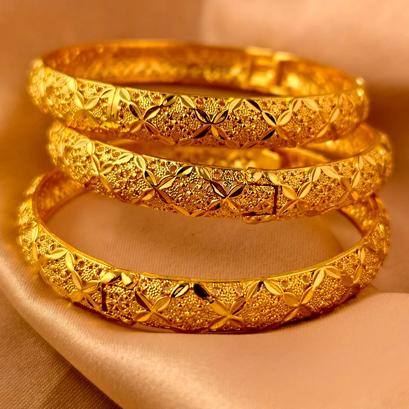 Dubai Kurdish Turkish Gold Plated Bangles for Women Middle East Wedding Accessory Bridal Bracelets Jewelry