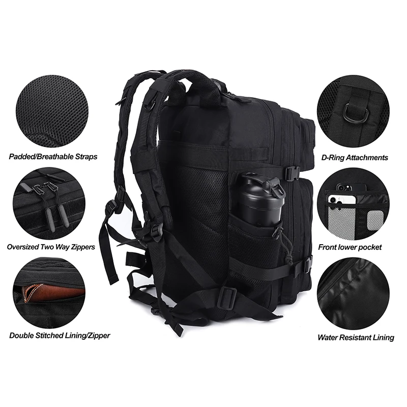 LHI 45L Meal Management Backpack Tactical Lunch Athletes Gym Bag Adults Insulated Fitness Sports Rucksack With Bottle Holder