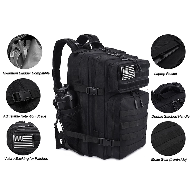 LHI 45L Meal Management Backpack Tactical Lunch Athletes Gym Bag Adults Insulated Fitness Sports Rucksack With Bottle Holder