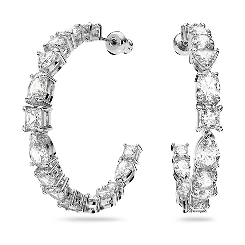 Huitan Luxury Paved Cubic Zirconia Big Circle Hoop Earrings for Women Silver Plated Modern Fashion Lady's Accessories OL Jewelry