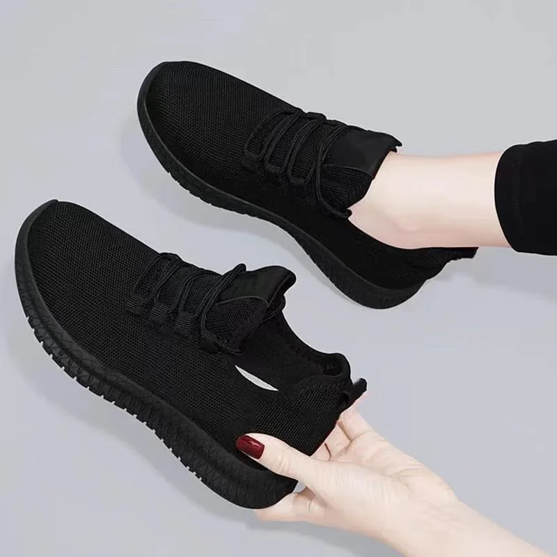 Spring and Autumn Fashionable Solid Color Breathable Round Toe Sneakers Casual and Comfortable Thick-soled Women's Shoes
