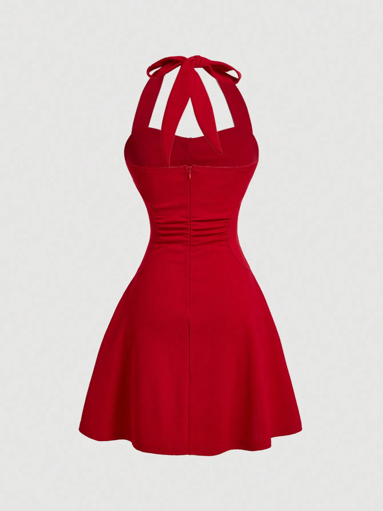 Red Rose Pure Desire Wind Waist Sleeveless Bow Hanging Neck Strap Naked Back Sexy Slimming and Slimming Solid Color Dress