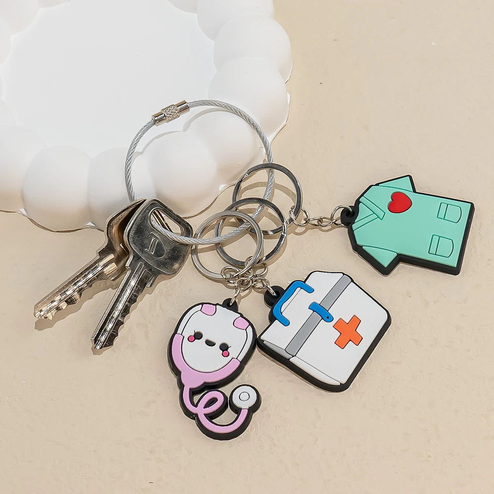 50PCS Medical Keychain Stethoscope Nurse Uniform for Nurse Doctor Keyring Women Men Fashion Medical Key Accessories Friends Gift