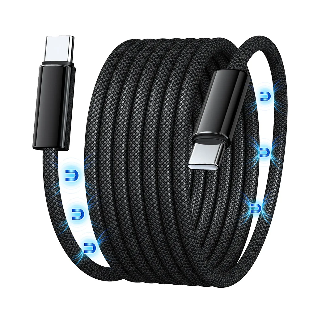1.5M/2M 100W PD Fast Charging Cable Magnetic Suction Anti Winding USB C to USB Type C QC 4.0 Cord for iPhone 15 MacBook Huawei