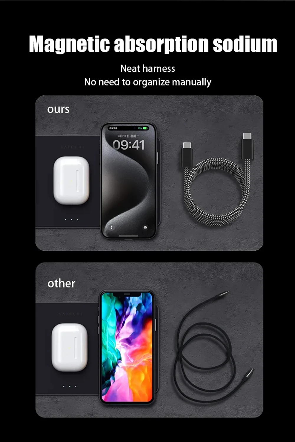 1.5M/2M 100W PD Fast Charging Cable Magnetic Suction Anti Winding USB C to USB Type C QC 4.0 Cord for iPhone 15 MacBook Huawei