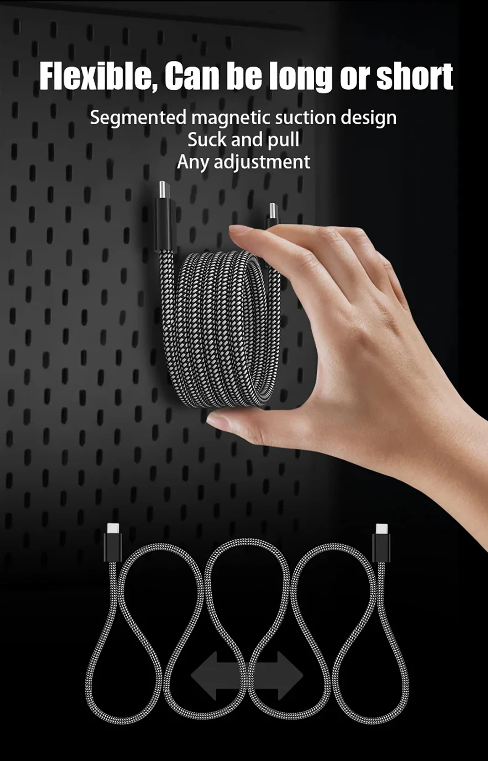 1.5M/2M 100W PD Fast Charging Cable Magnetic Suction Anti Winding USB C to USB Type C QC 4.0 Cord for iPhone 15 MacBook Huawei