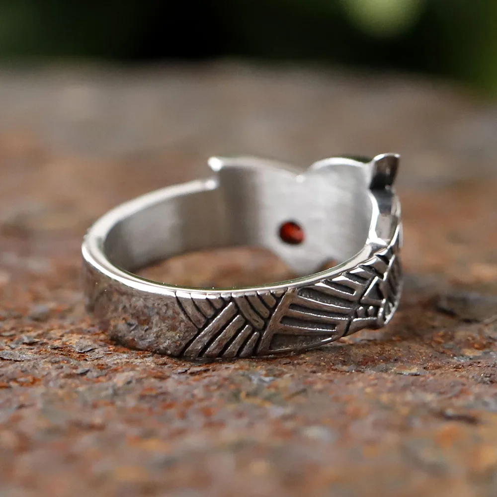 2024 new Stainless Steel Viking Dragon Ring with Red zircon Men's Fashion Vintage Animal Dragon Ring Viking Jewelry Gift